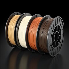 three spools of thread on black