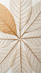 Close-up autumn leaf texture revealing intricate patterns of red, yellow, and brown veins, a natural abstract