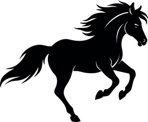 Dynamic Side View Black Silhouette of a Wild Horse in Motion.