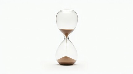 The elegant hourglass, perfectly presented on a pure white surface, exhibiting its cheerful delicate form and comforting flow of sand.