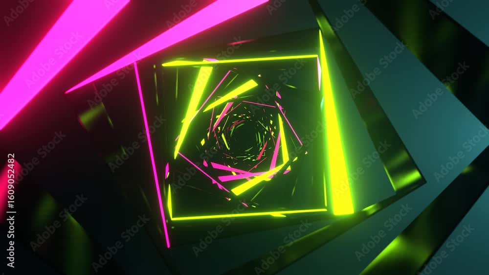 Aufkleber abstract geometric tunnel with neon pink and green light, creating a vibrant and dynamic visual effe