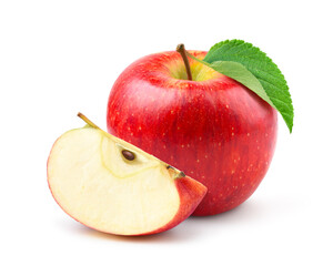 Fresh red apple with slice  isolated on white.