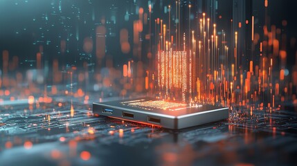 Data transmission breakthrough digital realm concept art futuristic environment dynamic viewpoint innovation in technology