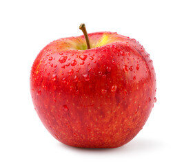 Fresh red apple with water droplet isolated on white.