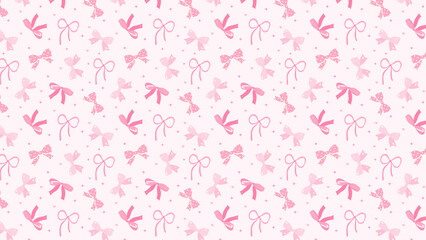 A light pink background with a pattern of pink bows and small dots scattered across the surface area