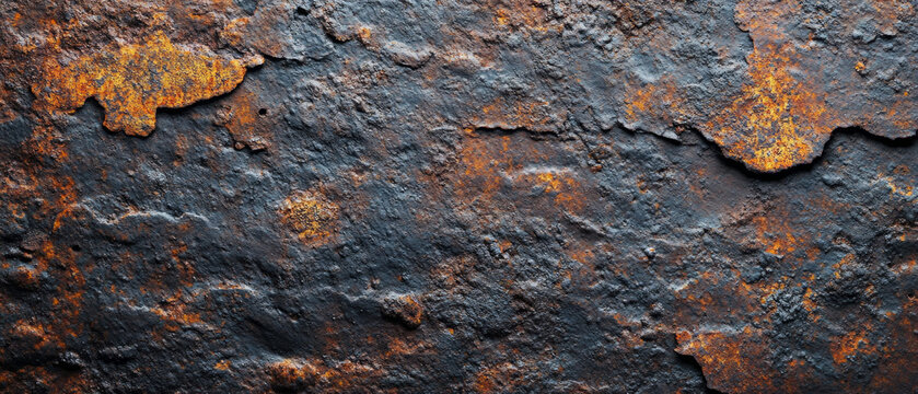 Abstract background with black texture and orange spots, creating an aged and worn effect. Applicable in designs that require a rough and aged aesthetic.