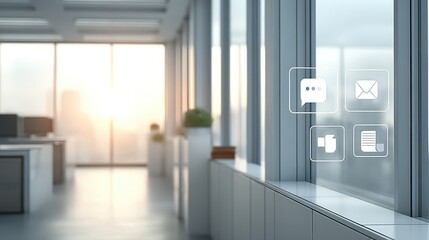 Modern Office Interior with Soft Lighting and Quiet Ambiance