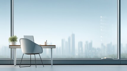Modern Workspace with Smart Features and City View Through Window