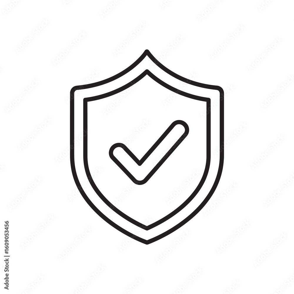 Poster security shield icon with checkmark for data protection and privacy guarantee showing verified syste
