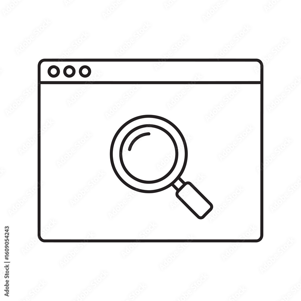 Poster search icon with magnifying glass in browser for seo research and website content discovery showing 
