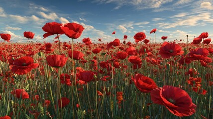 Obraz premium Vibrant poppy field under bright sky. AI image