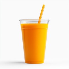 Vibrant Orange Smoothie in Clear Cup on White Background