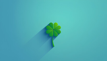 Flat vector illustration of clover leaf on gradient background, long shadow style, minimal UI icon look 2