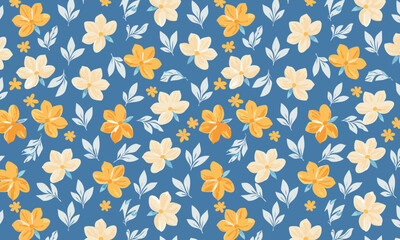 A cheerful and charming seamless pattern filled with cute hand-drawn flowers