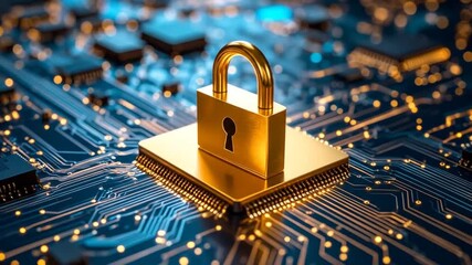 Golden Lock on Circuit Board: Digital Security Concept - Powered by Adobe