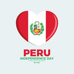 Peru Independence Day poster vector illustration. Flag of Peru in heart shape icon vector. Peruvian Flag love symbol. Template for background, banner, card. 28 July every year. Important day