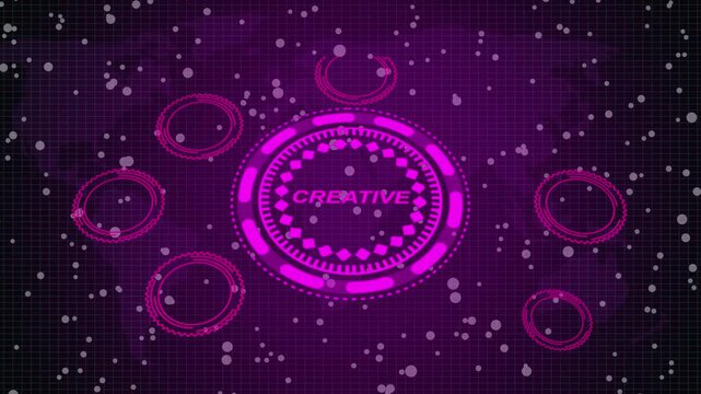 A  Creative button on a clear projection ,Blue wave digital data flow. Seamless loop technology network background concept . 3d animation and grid maps background.