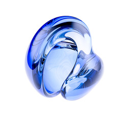 Elegant, transparent blue gradient glass object isolated. Smooth, curved shape 3d illustratioin. Cosmetic, science or technology abstract concept