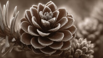 Matte brown pinecone texture, perfect for botanical education posters, winter art designs, and natural background concepts.