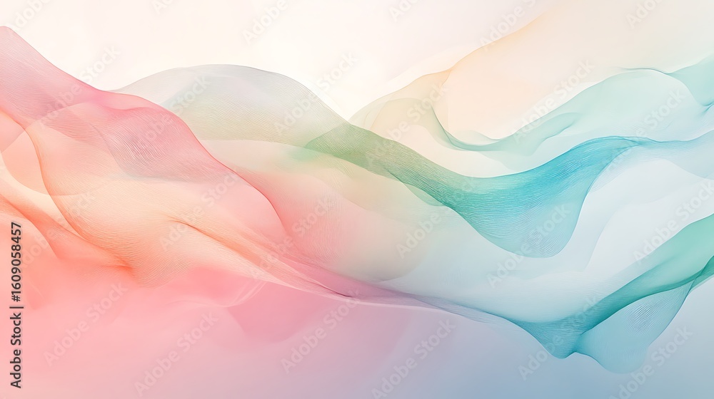 Poster pastel waves with flowing abstract forms and soft hues for dreamscape experience gentle motion visua