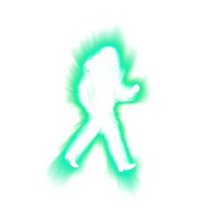 Running Businesswoman Silhouette with Green Light Burst on Transparent Background