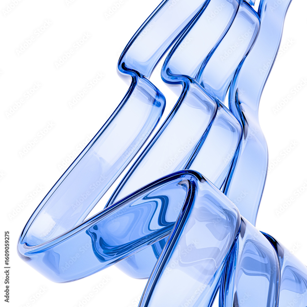 Aufkleber abstract 3d rendering blue glass ribbon waves on a white. data flow and modern technology dynamic fu