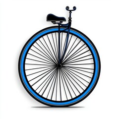 Vintage Blue and Black High Wheel Bicycle Illustration