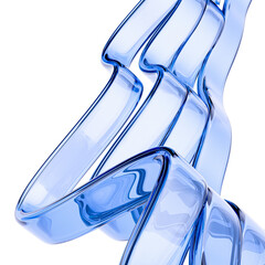 Abstract 3D rendering  blue glass ribbon waves on a white. Data flow and modern technology dynamic futuristic design.