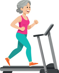 Fototapeta premium Senior woman jogging on treadmill in gym wearing athletic clothes and sneakers staying fit healthy active lifestyle