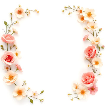 fondo liso blanco con espacio de copia conun marco decorativo de flores elegantes en colores pastel con detalles y adornos para invitacion o tarjeta de dia de las madres o festejo celebracion