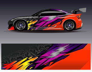 Car wrap design vector. Graphic abstract stripe racing background designs for vehicle, rally, race, adventure and car racing livery