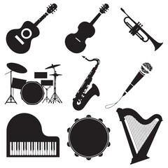 Create vibrant musical projects with this collection of instrument silhouettes for your next design