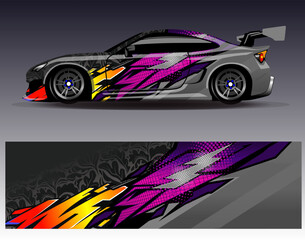 Car wrap design vector. Graphic abstract stripe racing background designs for vehicle, rally, race, adventure and car racing livery