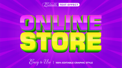 Colorful 'Online Store' text effect in a bold, glossy 3D style. Editable vector illustration for marketing and advertising.