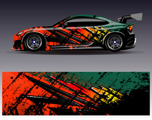 Car wrap design vector. Graphic abstract stripe racing background designs for vehicle, rally, race, adventure and car racing livery