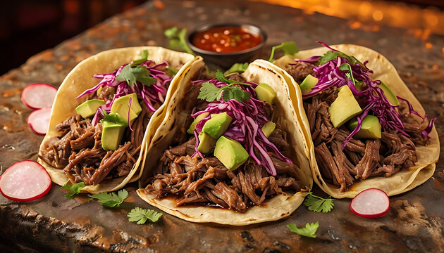 Gourmet Beef Tacos With Colorful Fresh Ingredients Display