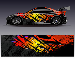 Car wrap design vector. Graphic abstract stripe racing background designs for vehicle, rally, race, adventure and car racing livery