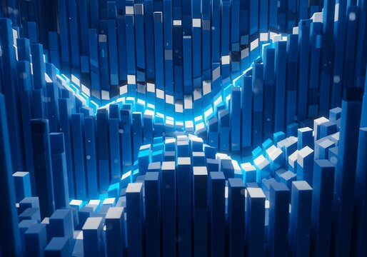 Abstract 3D Blue Data Visualization Digital Waveform, Financial Graph, Chart, Futuristic Background.
