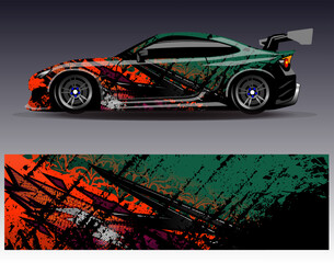 Car wrap design vector. Graphic abstract stripe racing background designs for vehicle, rally, race, adventure and car racing livery
