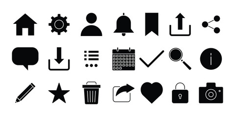 Mobile app ui and ux vector Icons. Essential mobile app ui and ux interface icons. Silhouette style.