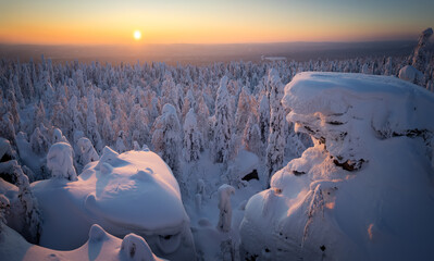 winter landscape with snow-covered taiga, Russia