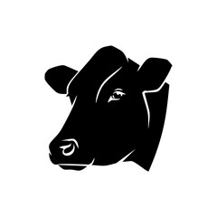 Obraz premium Black Cow Head Silhouette Vector Portrait - Alert Farm Animal Face Icon