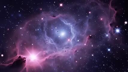 Cosmic Journey Through A Vibrant Purple Nebula A Stunning Animated Flight Past Stars and Gas Clouds in Deep Space for Scientific Visualization - Powered by Adobe