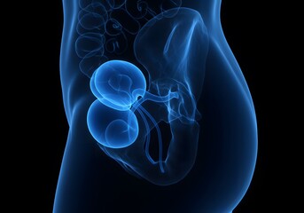 3D Medical Render of Human Kidneys Anatomy, Medical Illustration, Renal System, Healthy Organs.
