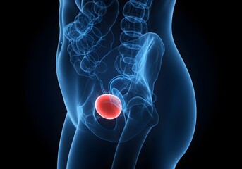 Human Urinary Bladder Anatomy, Female Body, Pelvis, Medical Visualization, Healthcare, Urogenital System, Healthcare.