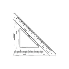 Black and White Vector Illustration of L Shaped Carpenter’s Square with Wood Grain Texture and Tick Marks on Horizontal Arm