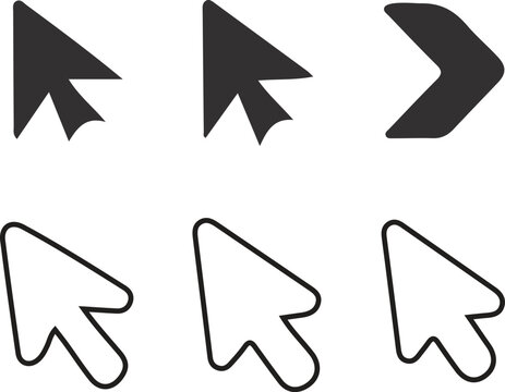 Set of six cursor icons in dark gray and white outlines