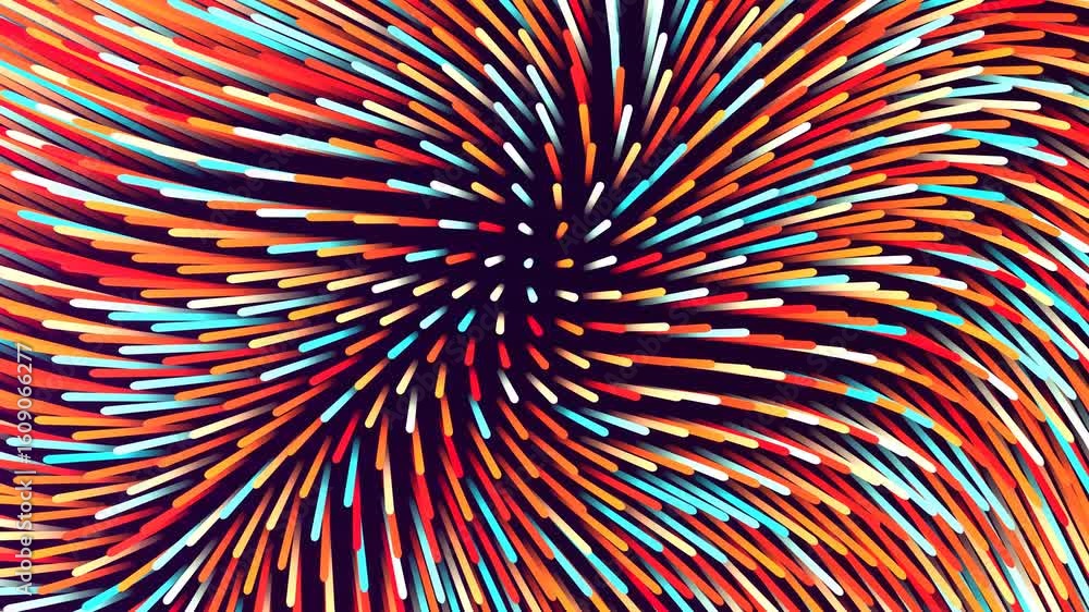 Poster a vibrant abstract vortex of colorful lines radiating outwards in a dynamic swirling motion.