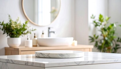 Modern bathroom vanity with marble countertop