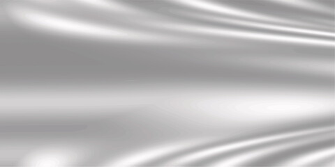 Silver silk fabric background with liquid ripples effect. Realistic vector illustration of gray satin cloth texture with waves and folds. Luxury grey smooth and soft drapery material surface.